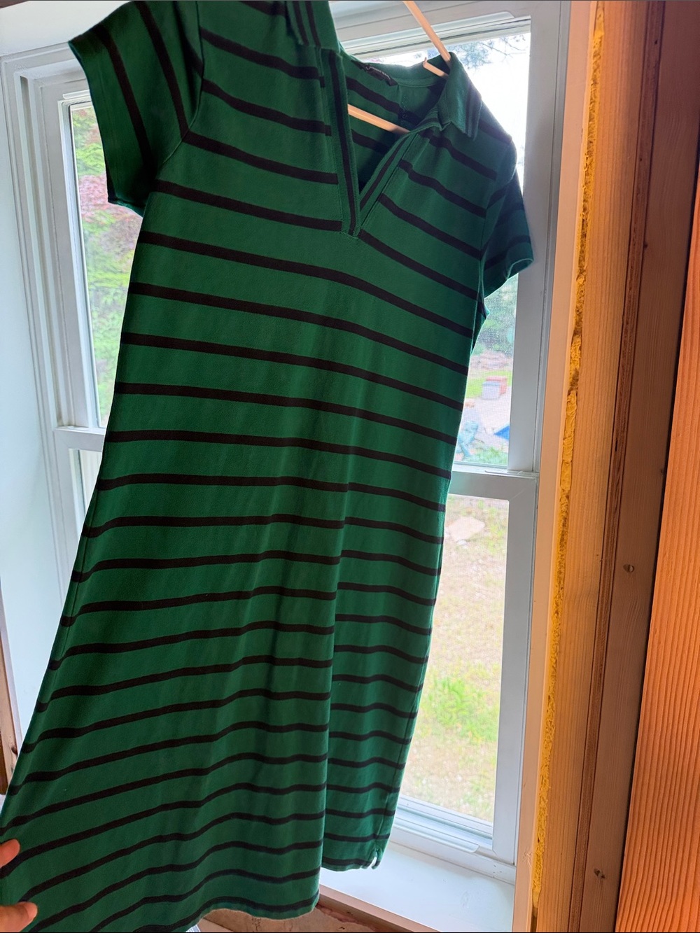 Lands' End Green/Navy Striped Polo Midi Dress Sz S